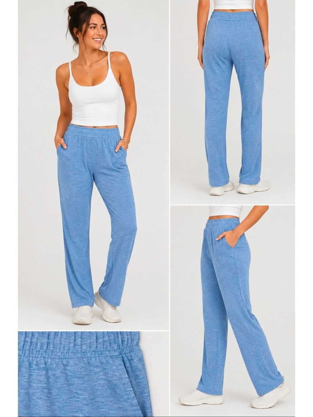 Lands' End Women's L 14-16 Blue Stretch Pull On Pants Straight Leg 28" Inseam